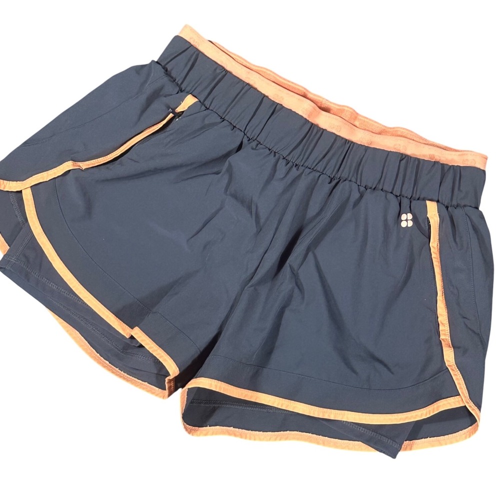 Sweaty Betty 2-in-1 Running Shorts Women L Charcoal‎ Gray Orange Trim SB6294
